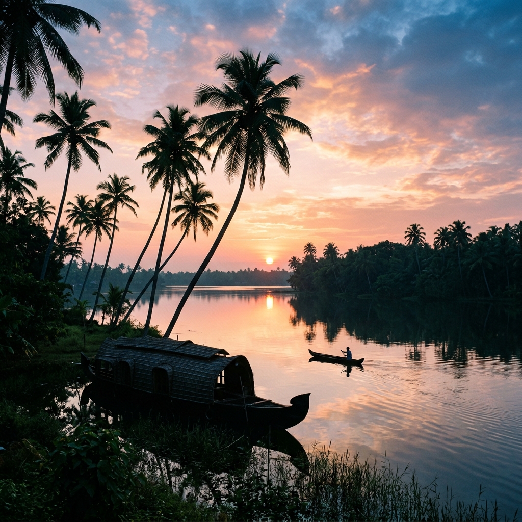 Sunrise over Kerala Lagoon